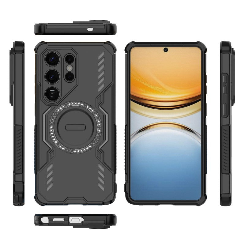 For-Samsung-Galaxy-S26-Ultra-Magnetic-Case-WANLONFENG-DJ-Series-PC-TPU-Phone-Cover-with-2Pcs-Tempered-Glass-Film-Black