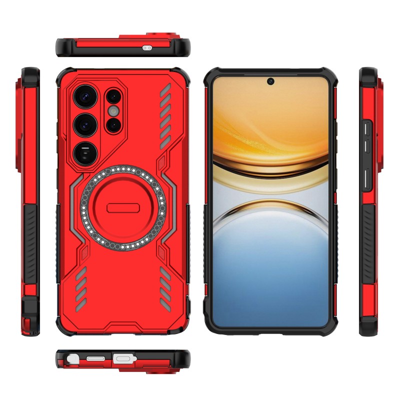 For-Samsung-Galaxy-S26-Ultra-Magnetic-Case-WANLONFENG-DJ-Series-PC-TPU-Phone-Cover-with-2Pcs-Tempered-Glass-Film-Red