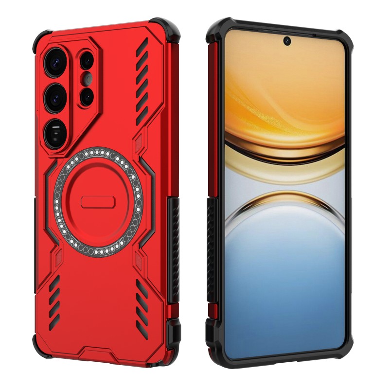 For-Samsung-Galaxy-S26-Ultra-Magnetic-Case-WANLONFENG-DJ-Series-PC-TPU-Phone-Cover-with-2Pcs-Tempered-Glass-Film-Red
