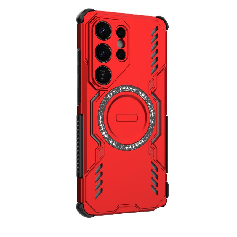 For-Samsung-Galaxy-S26-Ultra-Magnetic-Case-WANLONFENG-DJ-Series-PC-TPU-Phone-Cover-with-2Pcs-Tempered-Glass-Film-Red