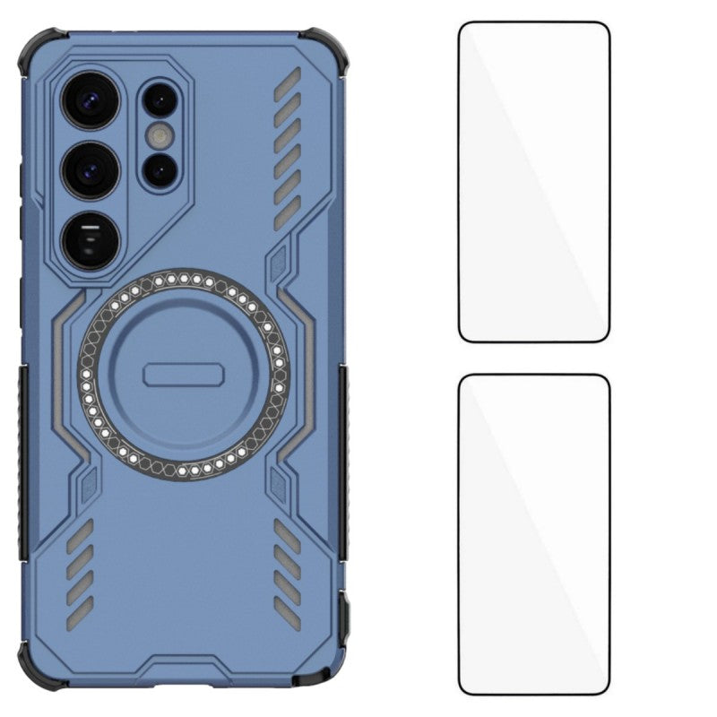 For-Samsung-Galaxy-S26-Ultra-Magnetic-Case-WANLONFENG-DJ-Series-PC-TPU-Phone-Cover-with-2Pcs-Tempered-Glass-Film-Blue