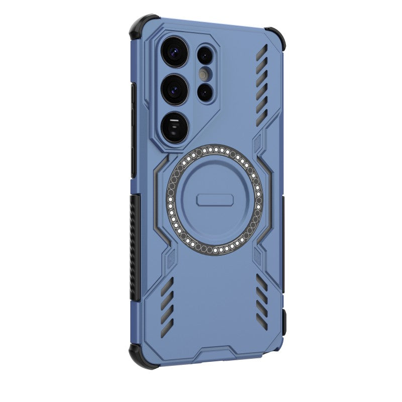 For-Samsung-Galaxy-S26-Ultra-Magnetic-Case-WANLONFENG-DJ-Series-PC-TPU-Phone-Cover-with-2Pcs-Tempered-Glass-Film-Blue