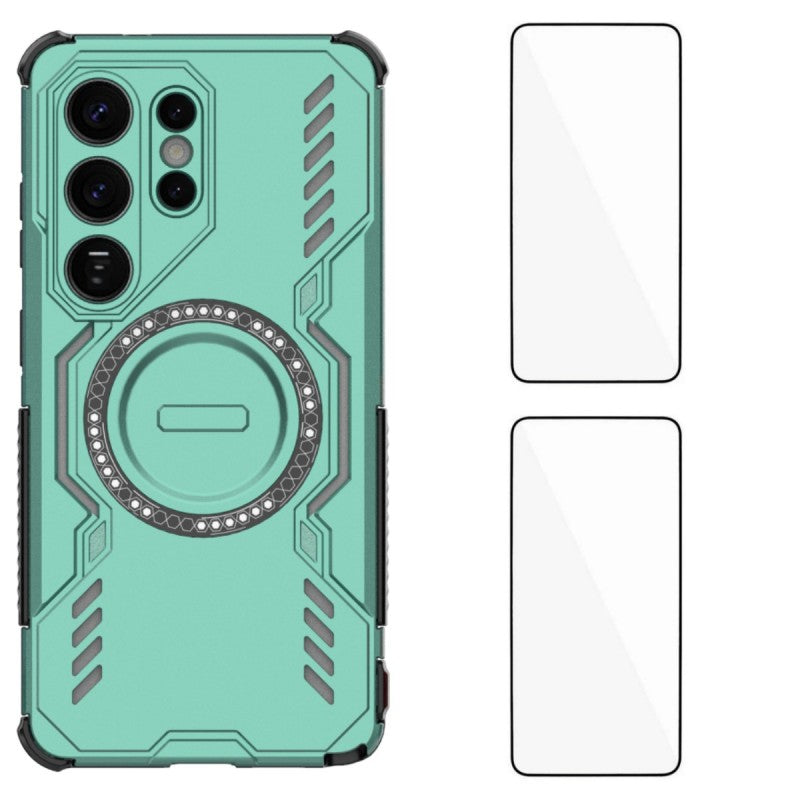 For-Samsung-Galaxy-S26-Ultra-Magnetic-Case-WANLONFENG-DJ-Series-PC-TPU-Phone-Cover-with-2Pcs-Tempered-Glass-Film-Green