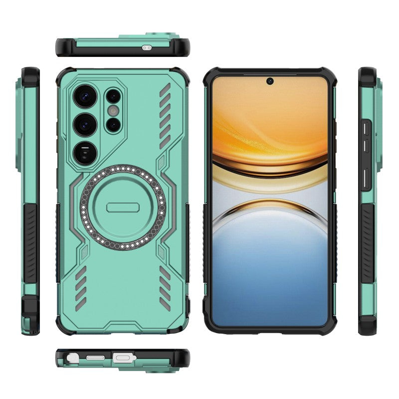 For-Samsung-Galaxy-S26-Ultra-Magnetic-Case-WANLONFENG-DJ-Series-PC-TPU-Phone-Cover-with-2Pcs-Tempered-Glass-Film-Green