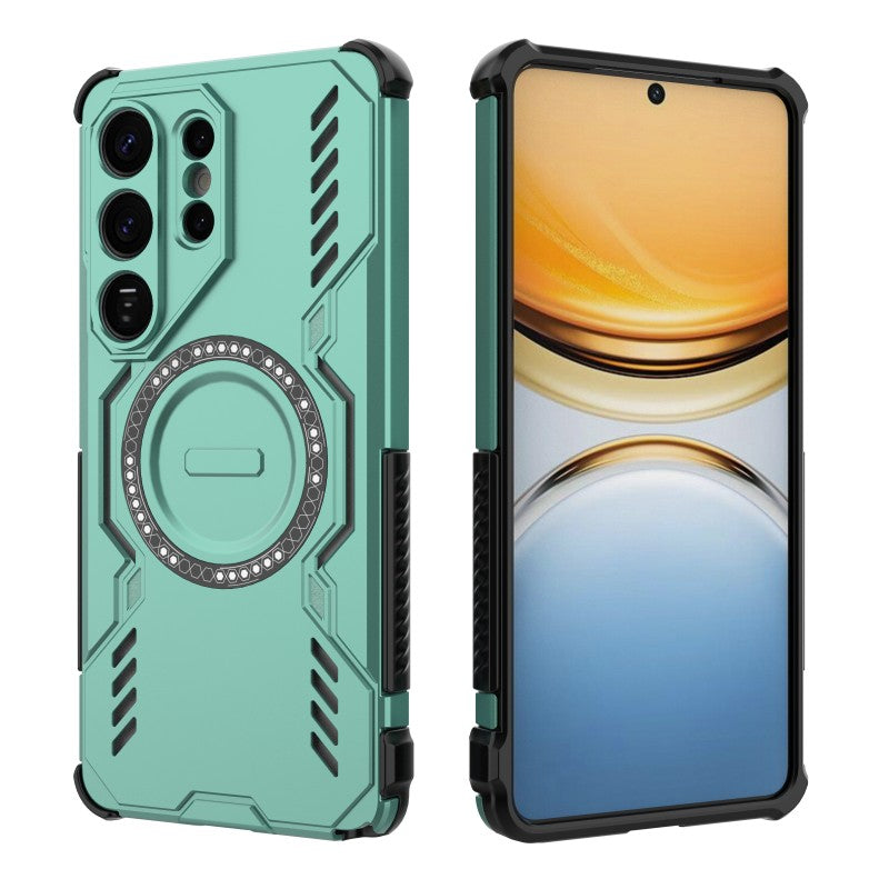 For-Samsung-Galaxy-S26-Ultra-Magnetic-Case-WANLONFENG-DJ-Series-PC-TPU-Phone-Cover-with-2Pcs-Tempered-Glass-Film-Green
