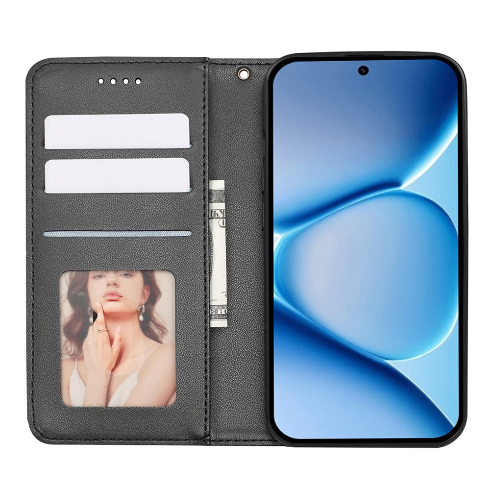 For Xiaomi Poco M8 Pro 5G / Redmi Note 15 Pro+ 5G (Global) Wallet Phone Case Checkered Pattern Imprint Leather Flip Cover with Wrist Strap - Black