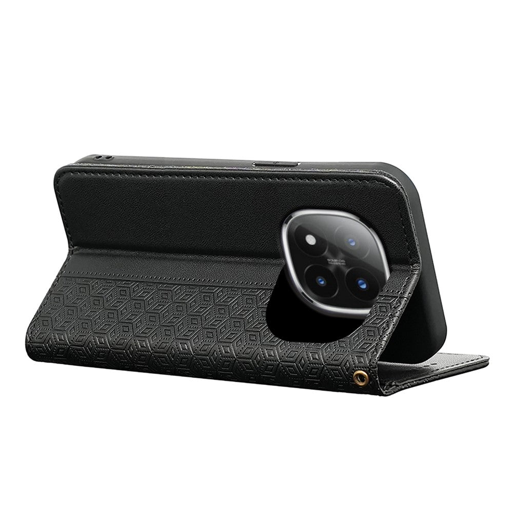 For Xiaomi Poco M8 Pro 5G / Redmi Note 15 Pro+ 5G (Global) Wallet Phone Case Checkered Pattern Imprint Leather Flip Cover with Wrist Strap - Black