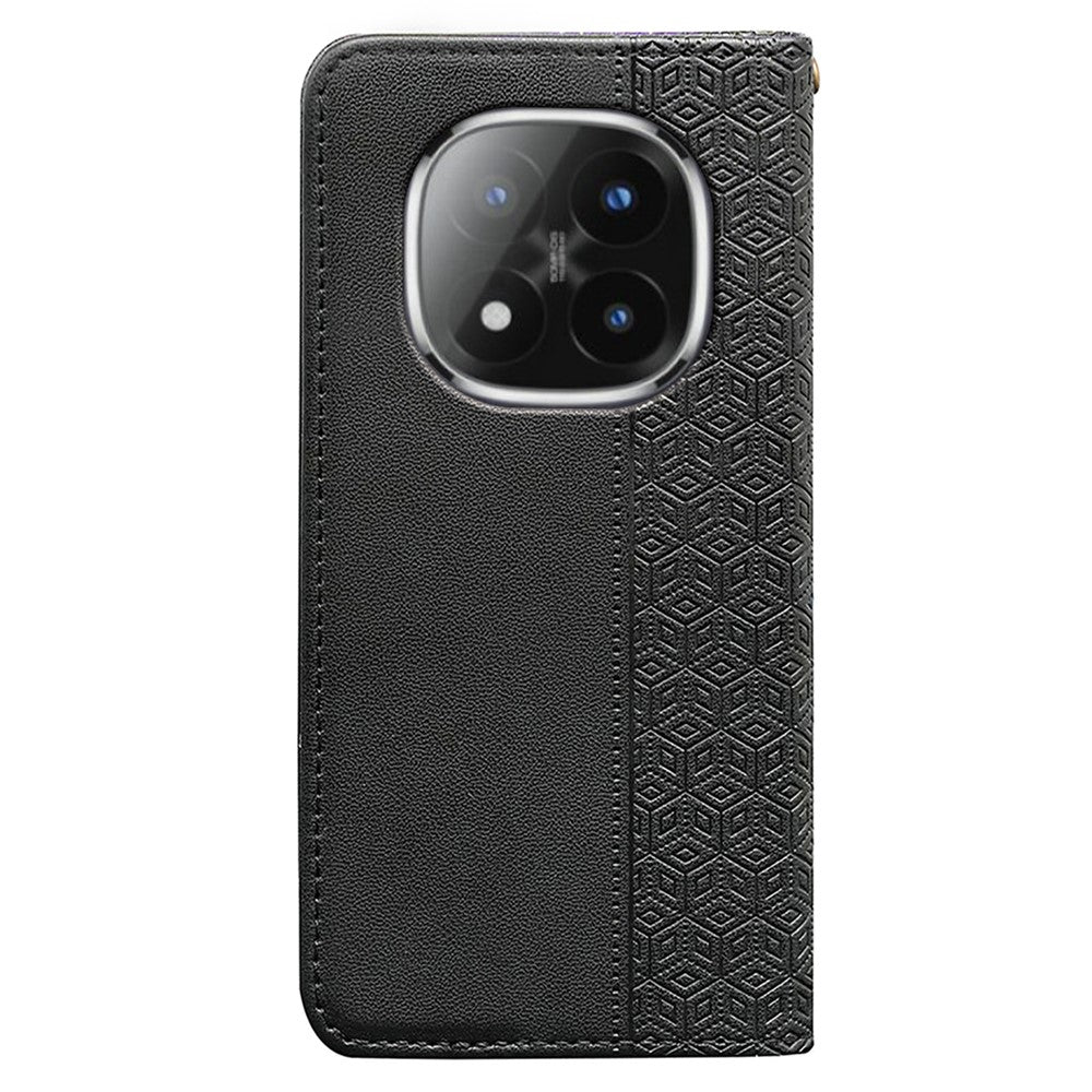 For Xiaomi Poco M8 Pro 5G / Redmi Note 15 Pro+ 5G (Global) Wallet Phone Case Checkered Pattern Imprint Leather Flip Cover with Wrist Strap - Black
