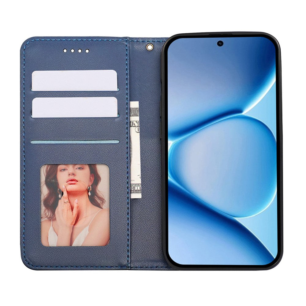 For Xiaomi Poco M8 Pro 5G / Redmi Note 15 Pro+ 5G (Global) Wallet Phone Case Checkered Pattern Imprint Leather Flip Cover with Wrist Strap - Blue
