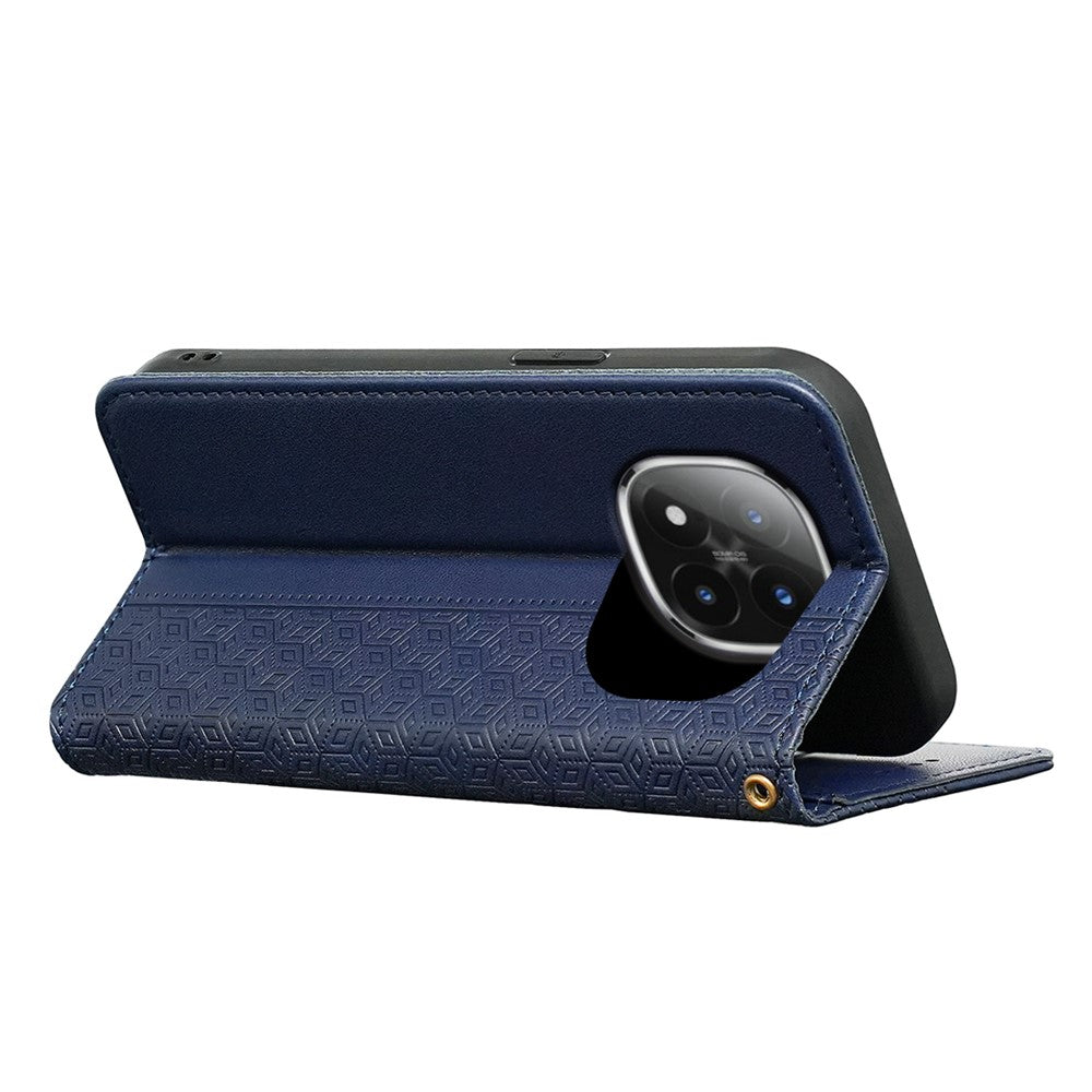For Xiaomi Poco M8 Pro 5G / Redmi Note 15 Pro+ 5G (Global) Wallet Phone Case Checkered Pattern Imprint Leather Flip Cover with Wrist Strap - Blue