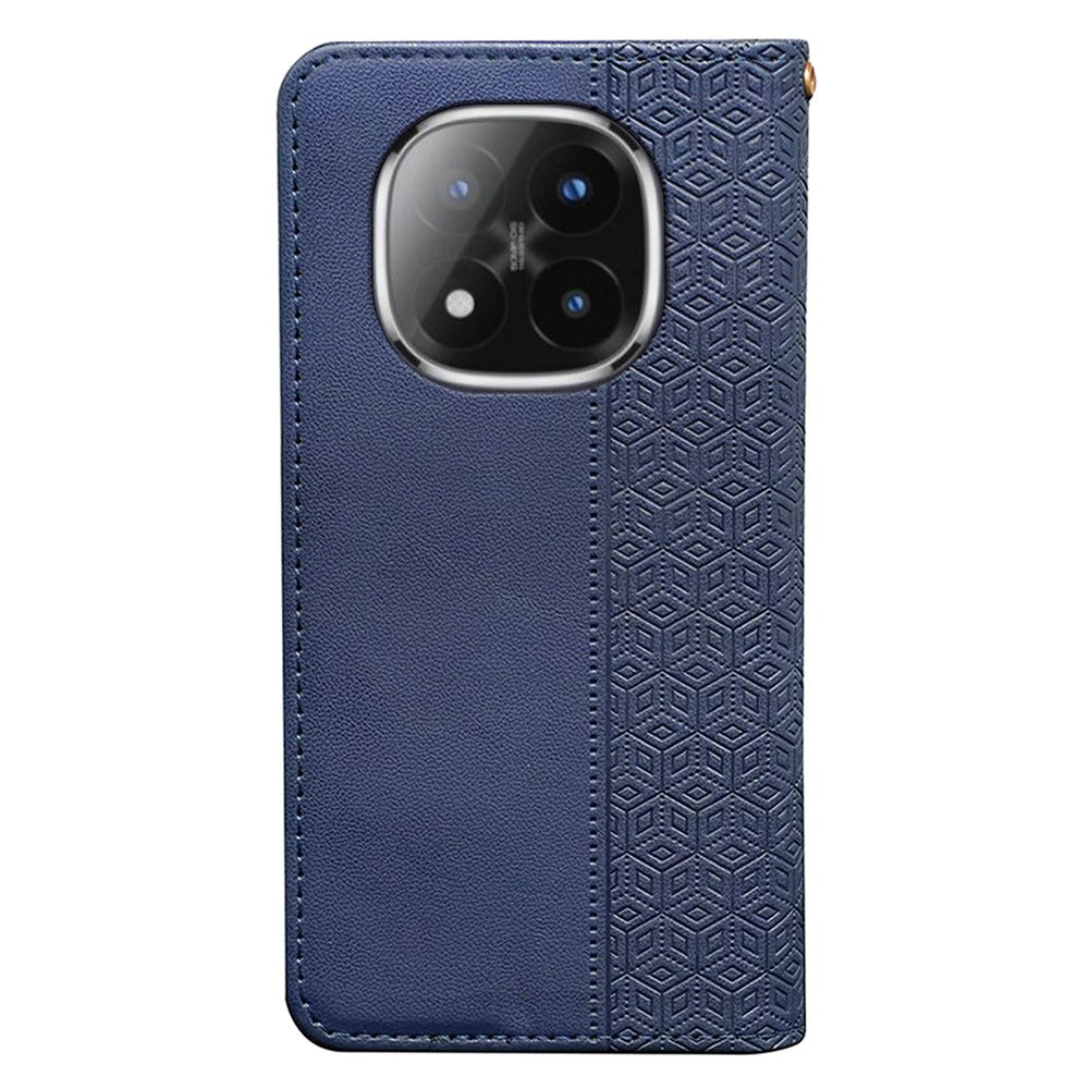 For Xiaomi Poco M8 Pro 5G / Redmi Note 15 Pro+ 5G (Global) Wallet Phone Case Checkered Pattern Imprint Leather Flip Cover with Wrist Strap - Blue
