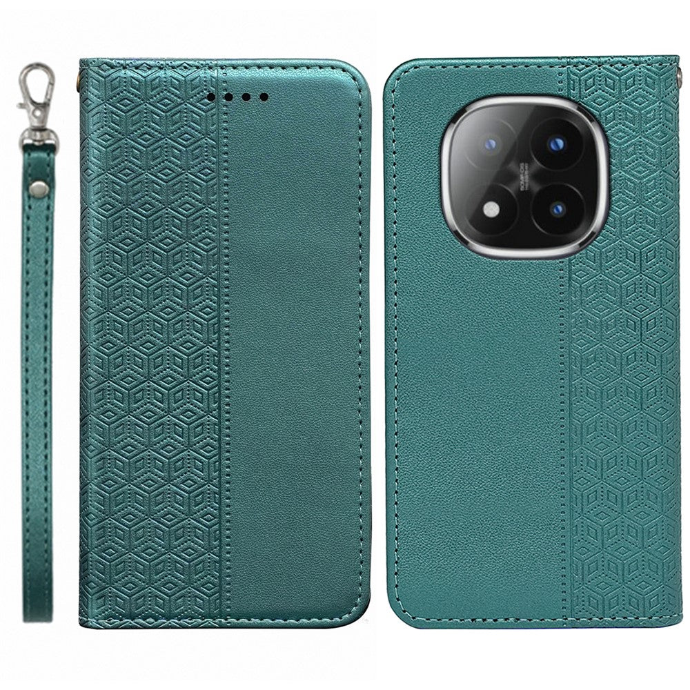 For Xiaomi Poco M8 Pro 5G / Redmi Note 15 Pro+ 5G (Global) Wallet Phone Case Checkered Pattern Imprint Leather Flip Cover with Wrist Strap - Green