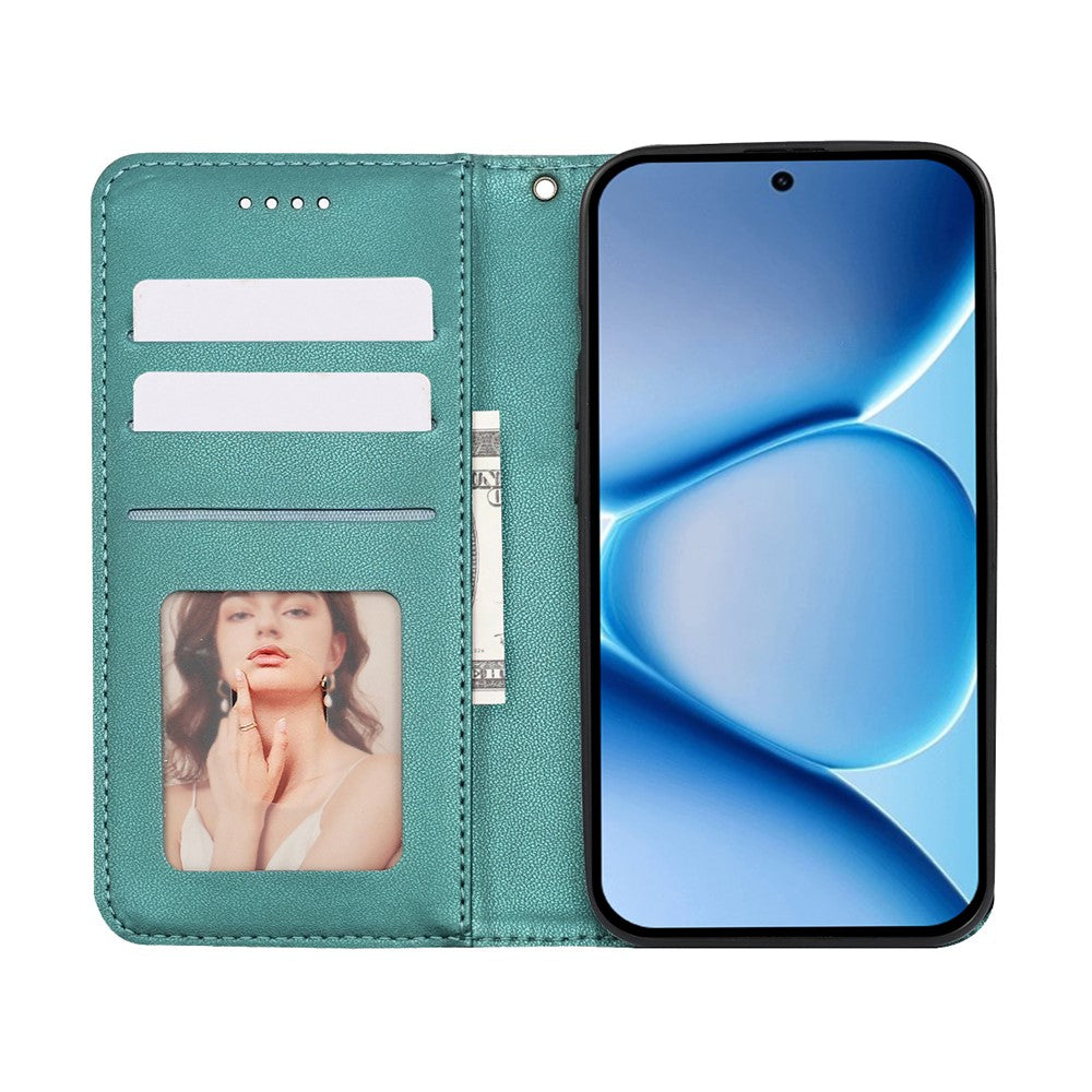 For Xiaomi Poco M8 Pro 5G / Redmi Note 15 Pro+ 5G (Global) Wallet Phone Case Checkered Pattern Imprint Leather Flip Cover with Wrist Strap - Green