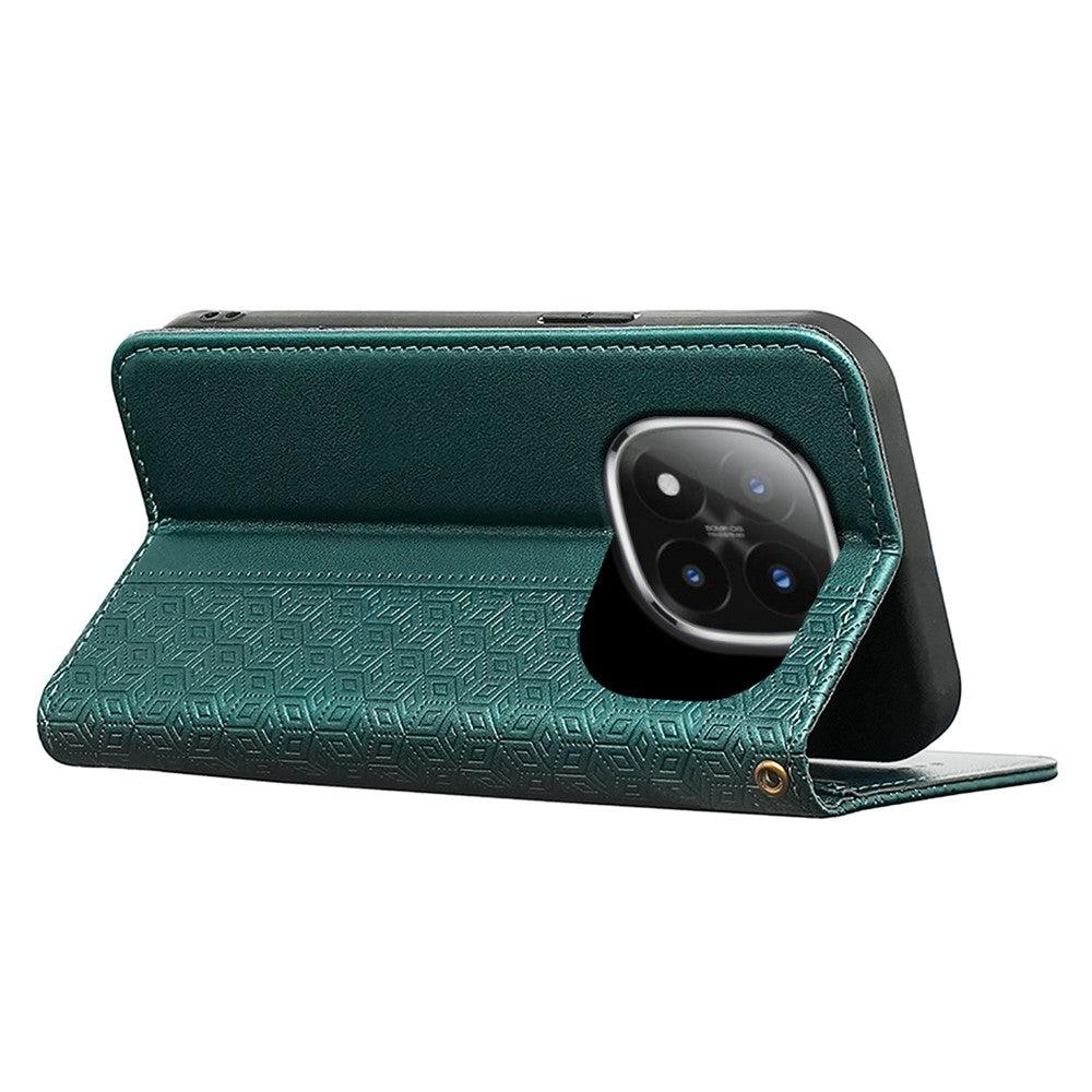 For Xiaomi Poco M8 Pro 5G / Redmi Note 15 Pro+ 5G (Global) Wallet Phone Case Checkered Pattern Imprint Leather Flip Cover with Wrist Strap - Green