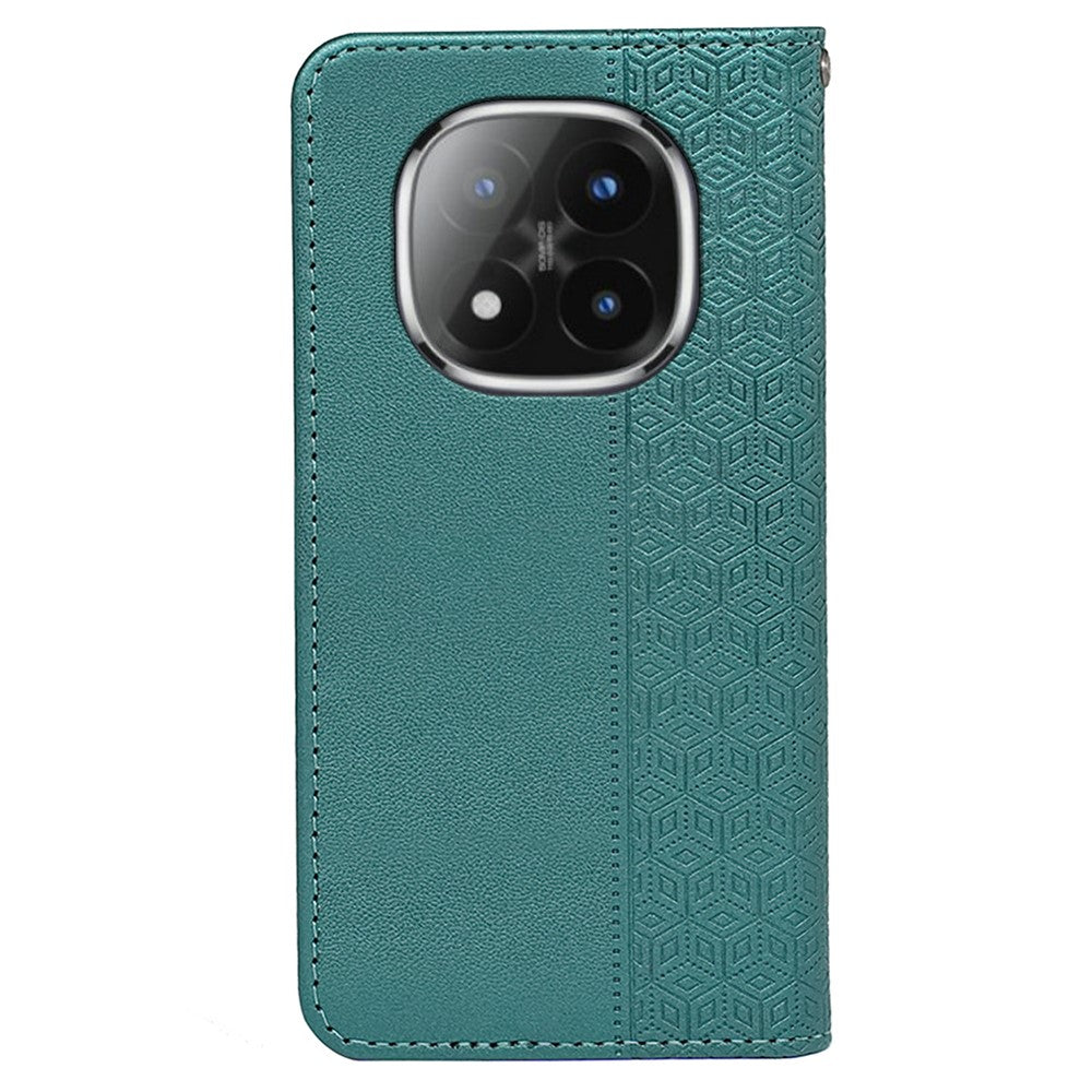 For Xiaomi Poco M8 Pro 5G / Redmi Note 15 Pro+ 5G (Global) Wallet Phone Case Checkered Pattern Imprint Leather Flip Cover with Wrist Strap - Green
