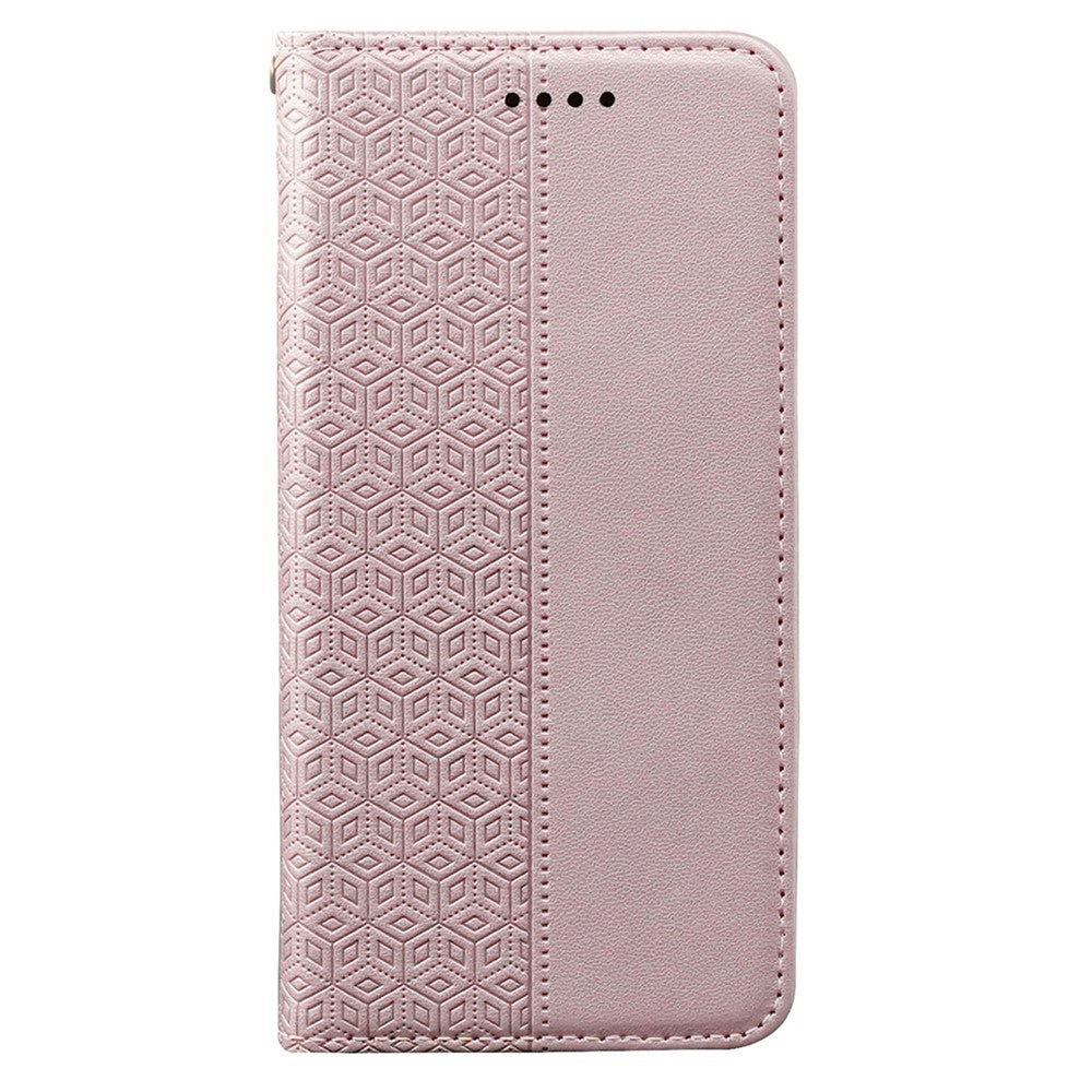 For Xiaomi Poco M8 Pro 5G / Redmi Note 15 Pro+ 5G (Global) Wallet Phone Case Checkered Pattern Imprint Leather Flip Cover with Wrist Strap - Rose Gold