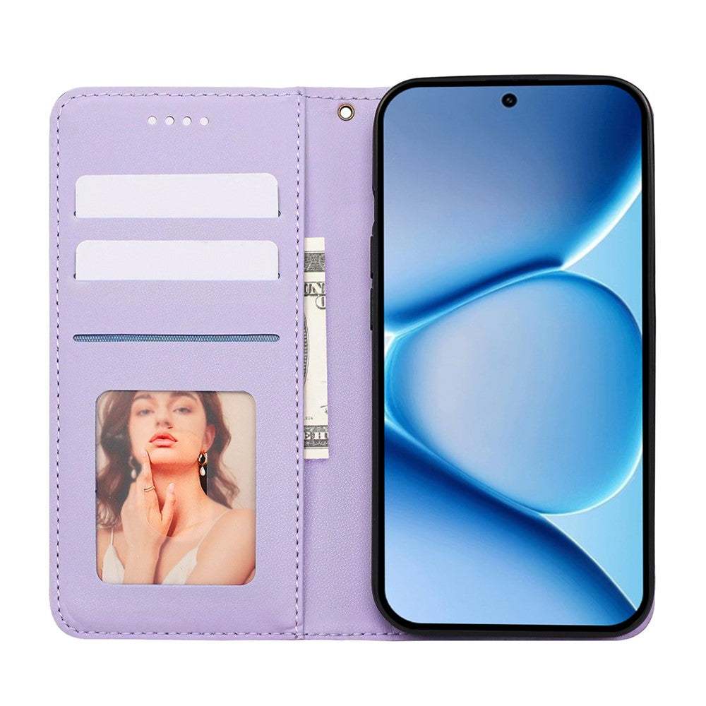 For Xiaomi Poco M8 Pro 5G / Redmi Note 15 Pro+ 5G (Global) Wallet Phone Case Checkered Pattern Imprint Leather Flip Cover with Wrist Strap - Purple