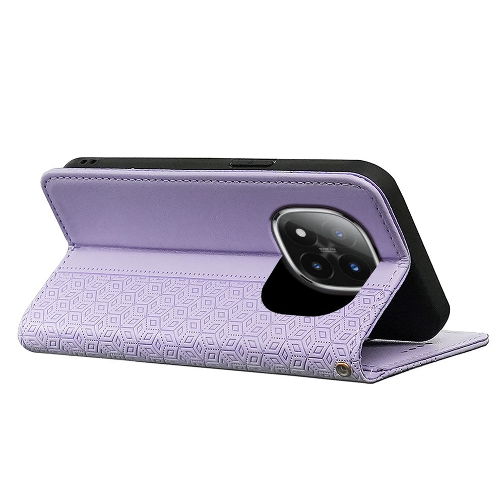 For Xiaomi Poco M8 Pro 5G / Redmi Note 15 Pro+ 5G (Global) Wallet Phone Case Checkered Pattern Imprint Leather Flip Cover with Wrist Strap - Purple