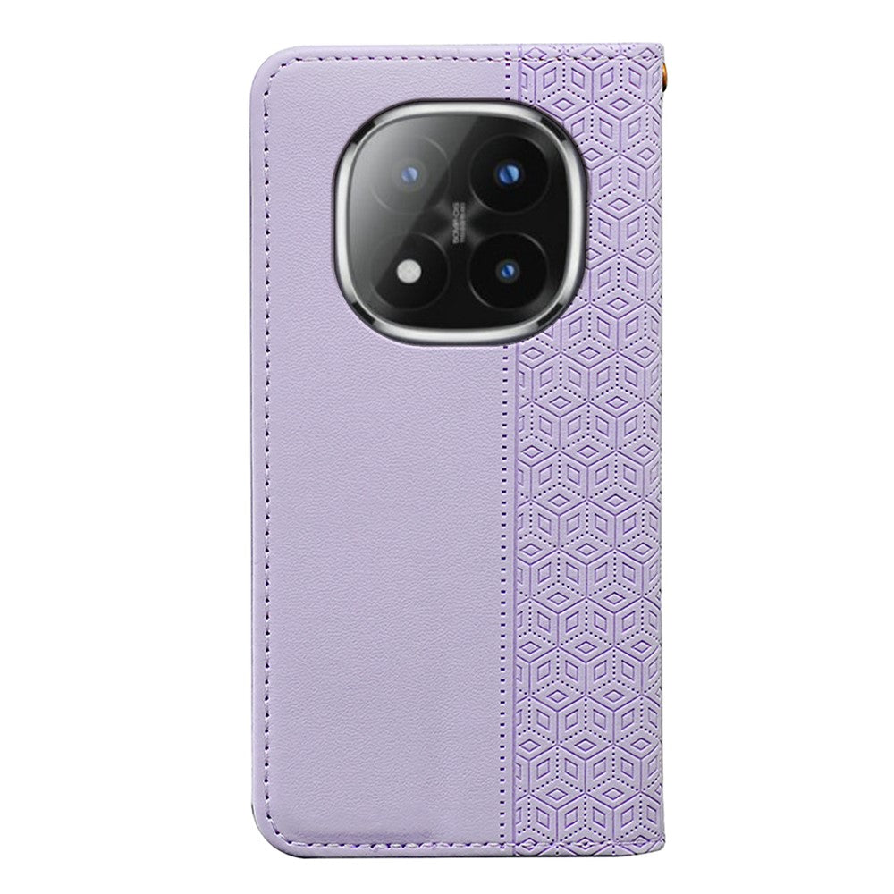 For Xiaomi Poco M8 Pro 5G / Redmi Note 15 Pro+ 5G (Global) Wallet Phone Case Checkered Pattern Imprint Leather Flip Cover with Wrist Strap - Purple