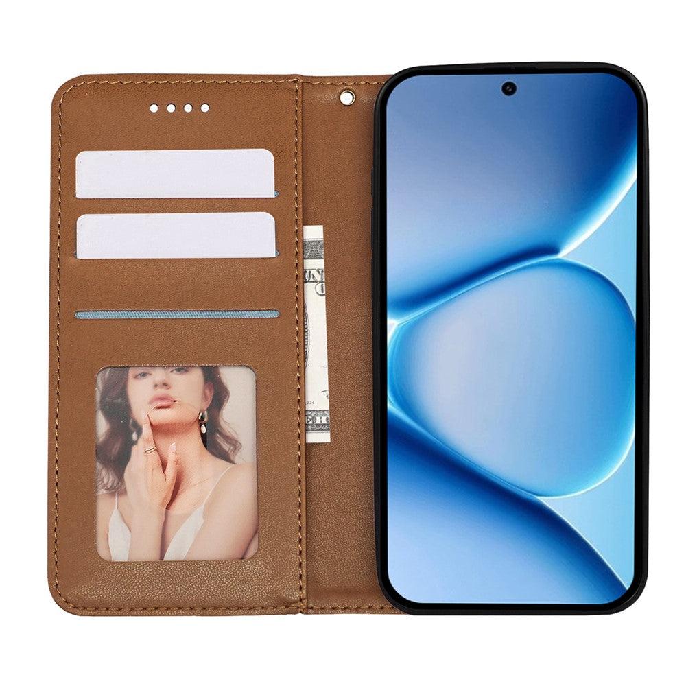 For Xiaomi Poco M8 Pro 5G / Redmi Note 15 Pro+ 5G (Global) Wallet Phone Case Checkered Pattern Imprint Leather Flip Cover with Wrist Strap - Brown