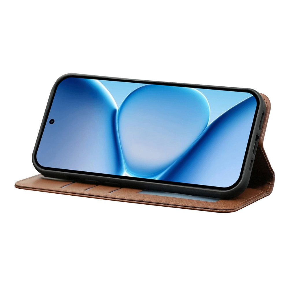 For Xiaomi Poco M8 Pro 5G / Redmi Note 15 Pro+ 5G (Global) Wallet Phone Case Checkered Pattern Imprint Leather Flip Cover with Wrist Strap - Brown