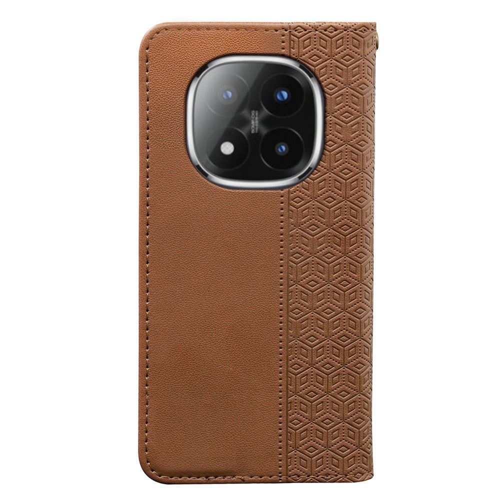 For Xiaomi Poco M8 Pro 5G / Redmi Note 15 Pro+ 5G (Global) Wallet Phone Case Checkered Pattern Imprint Leather Flip Cover with Wrist Strap - Brown