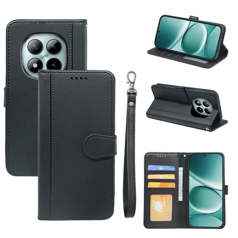 For Xiaomi Poco M8 Pro 5G / Redmi Note 15 Pro+ 5G (Global) Wallet Case Magnetic Snap Leather Phone Cover with Strap - Black