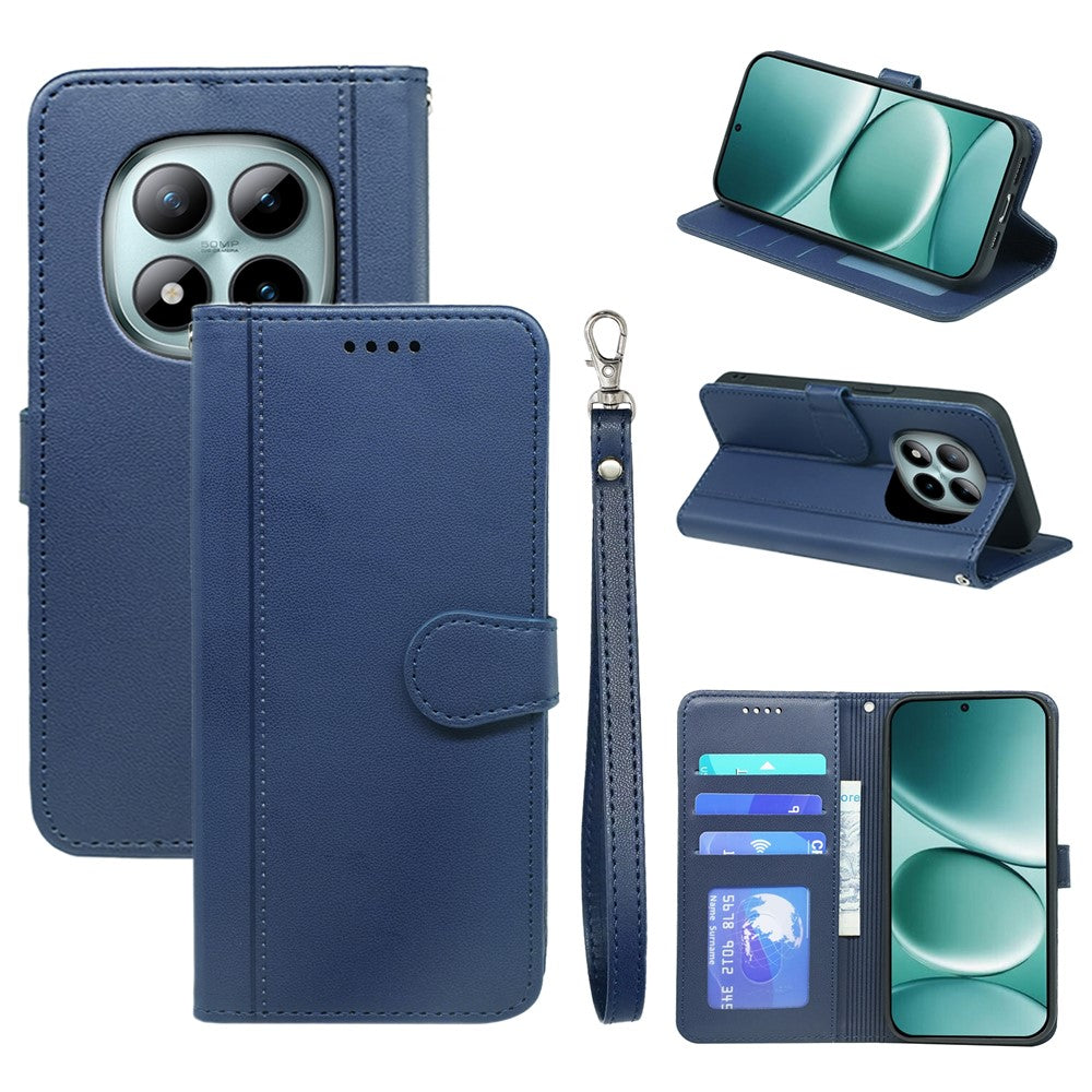 For Xiaomi Poco M8 Pro 5G / Redmi Note 15 Pro+ 5G (Global) Wallet Case Magnetic Snap Leather Phone Cover with Strap - Blue