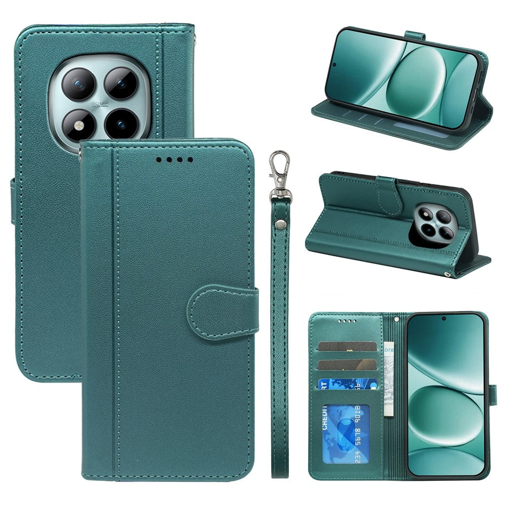 For Xiaomi Poco M8 Pro 5G / Redmi Note 15 Pro+ 5G (Global) Wallet Case Magnetic Snap Leather Phone Cover with Strap - Green