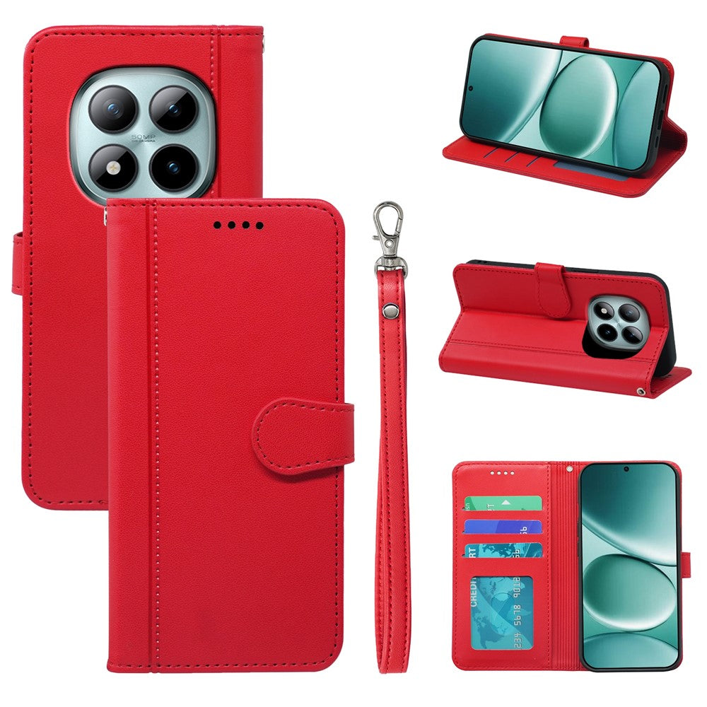 For Xiaomi Poco M8 Pro 5G / Redmi Note 15 Pro+ 5G (Global) Wallet Case Magnetic Snap Leather Phone Cover with Strap - Red
