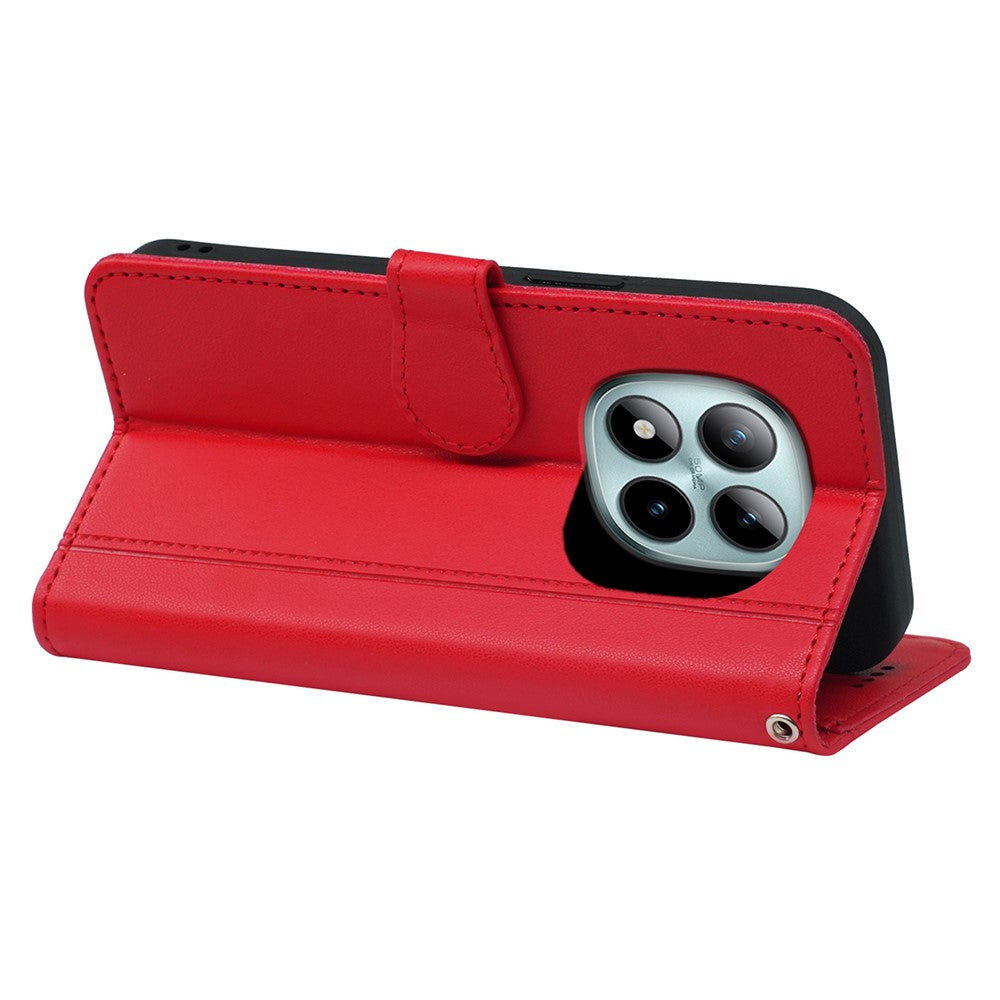 For Xiaomi Poco M8 Pro 5G / Redmi Note 15 Pro+ 5G (Global) Wallet Case Magnetic Snap Leather Phone Cover with Strap - Red