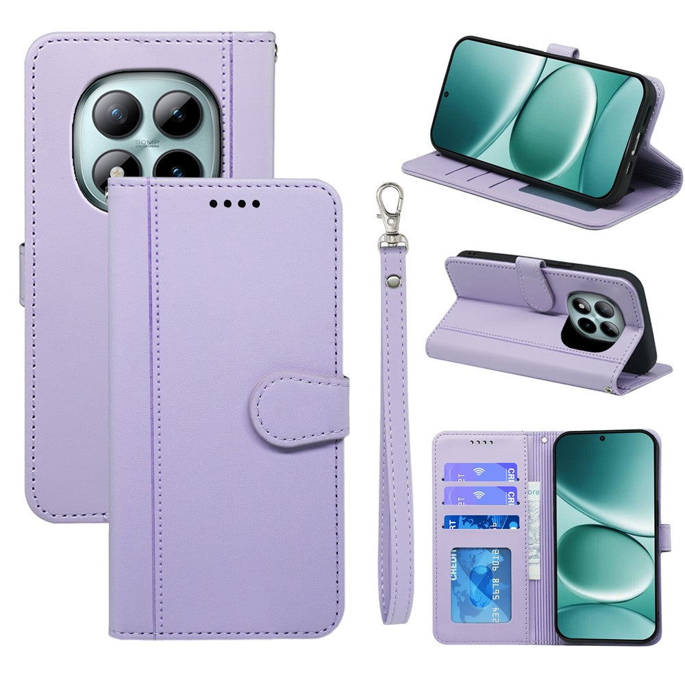 For Xiaomi Poco M8 Pro 5G / Redmi Note 15 Pro+ 5G (Global) Wallet Case Magnetic Snap Leather Phone Cover with Strap - Purple