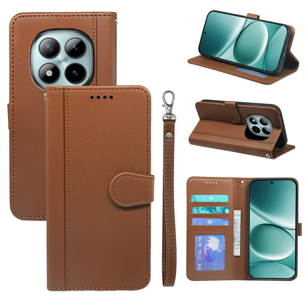 For Xiaomi Poco M8 Pro 5G / Redmi Note 15 Pro+ 5G (Global) Wallet Case Magnetic Snap Leather Phone Cover with Strap - Brown