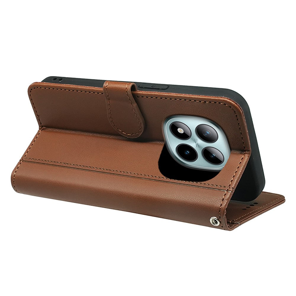 For Xiaomi Poco M8 Pro 5G / Redmi Note 15 Pro+ 5G (Global) Wallet Case Magnetic Snap Leather Phone Cover with Strap - Brown