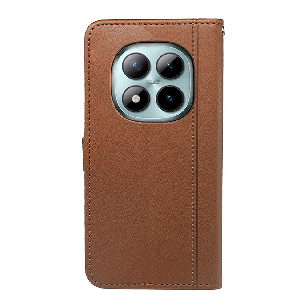 For Xiaomi Poco M8 Pro 5G / Redmi Note 15 Pro+ 5G (Global) Wallet Case Magnetic Snap Leather Phone Cover with Strap - Brown