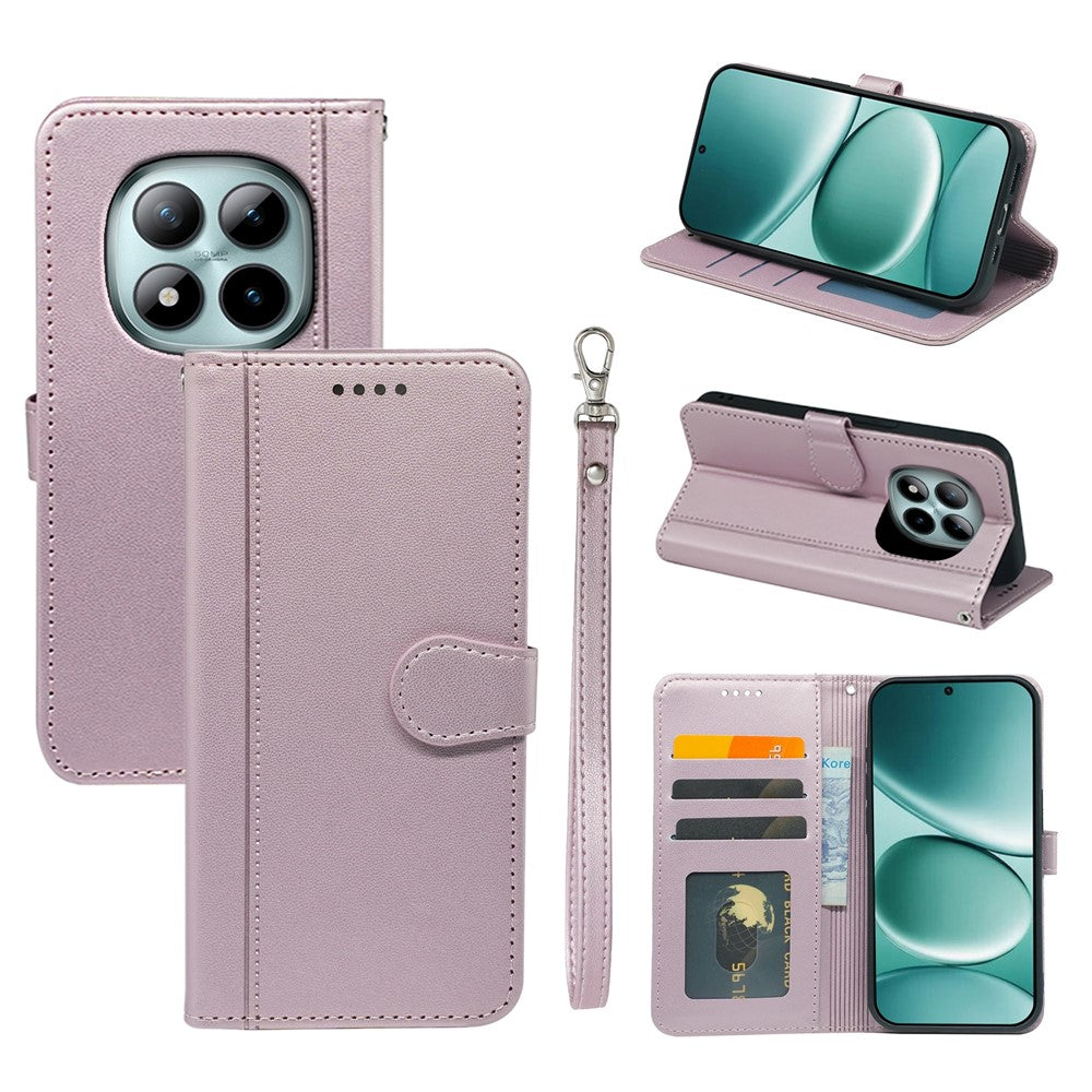 For Xiaomi Poco M8 Pro 5G / Redmi Note 15 Pro+ 5G (Global) Wallet Case Magnetic Snap Leather Phone Cover with Strap - Rose Gold