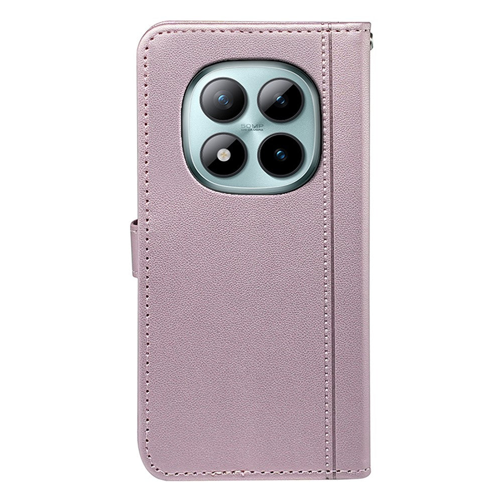 For Xiaomi Poco M8 Pro 5G / Redmi Note 15 Pro+ 5G (Global) Wallet Case Magnetic Snap Leather Phone Cover with Strap - Rose Gold