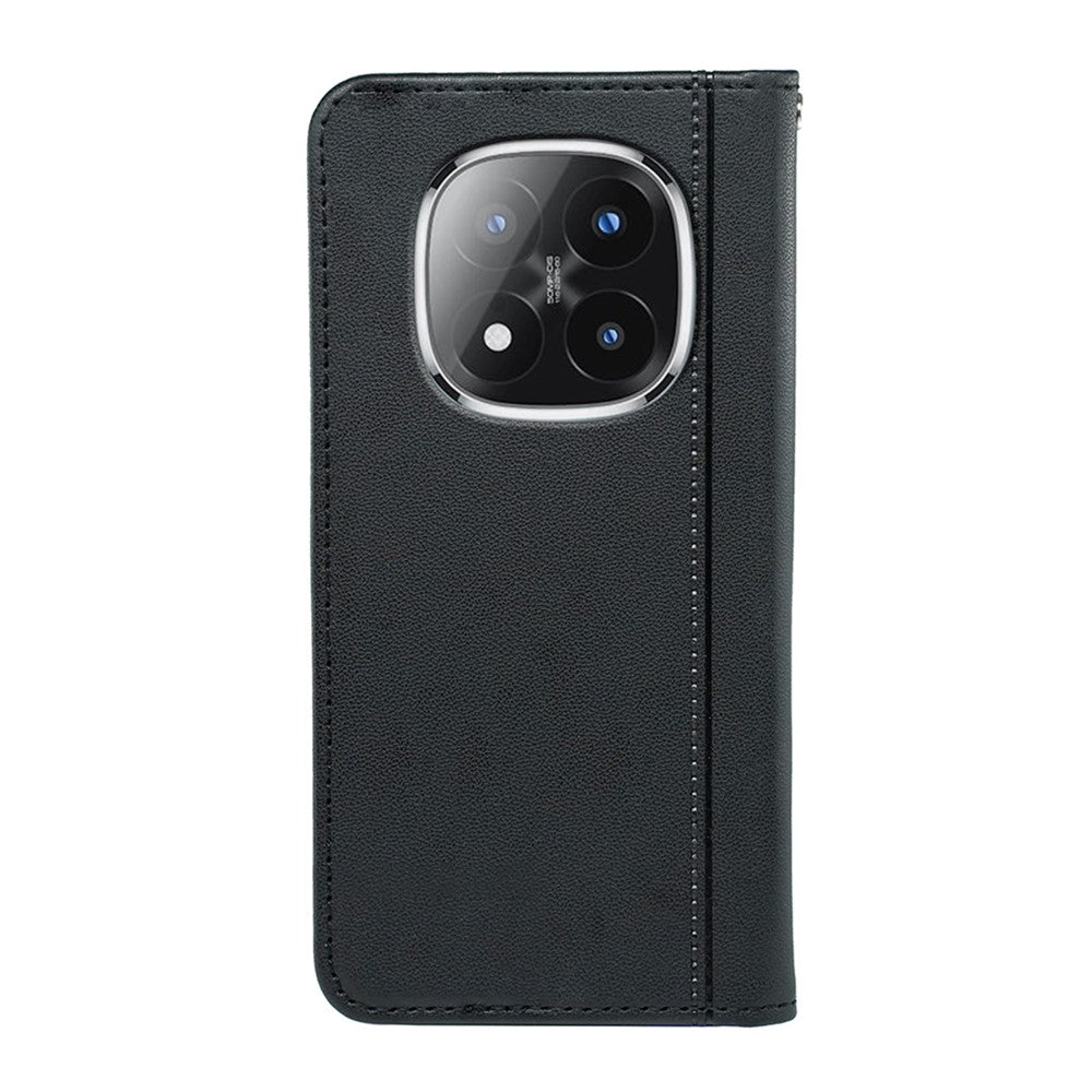 For Xiaomi Poco M8 Pro 5G / Redmi Note 15 Pro+ 5G (Global) Wallet Case Magnetic Closing PU Leather Phone Cover with Wrist Strap - Black