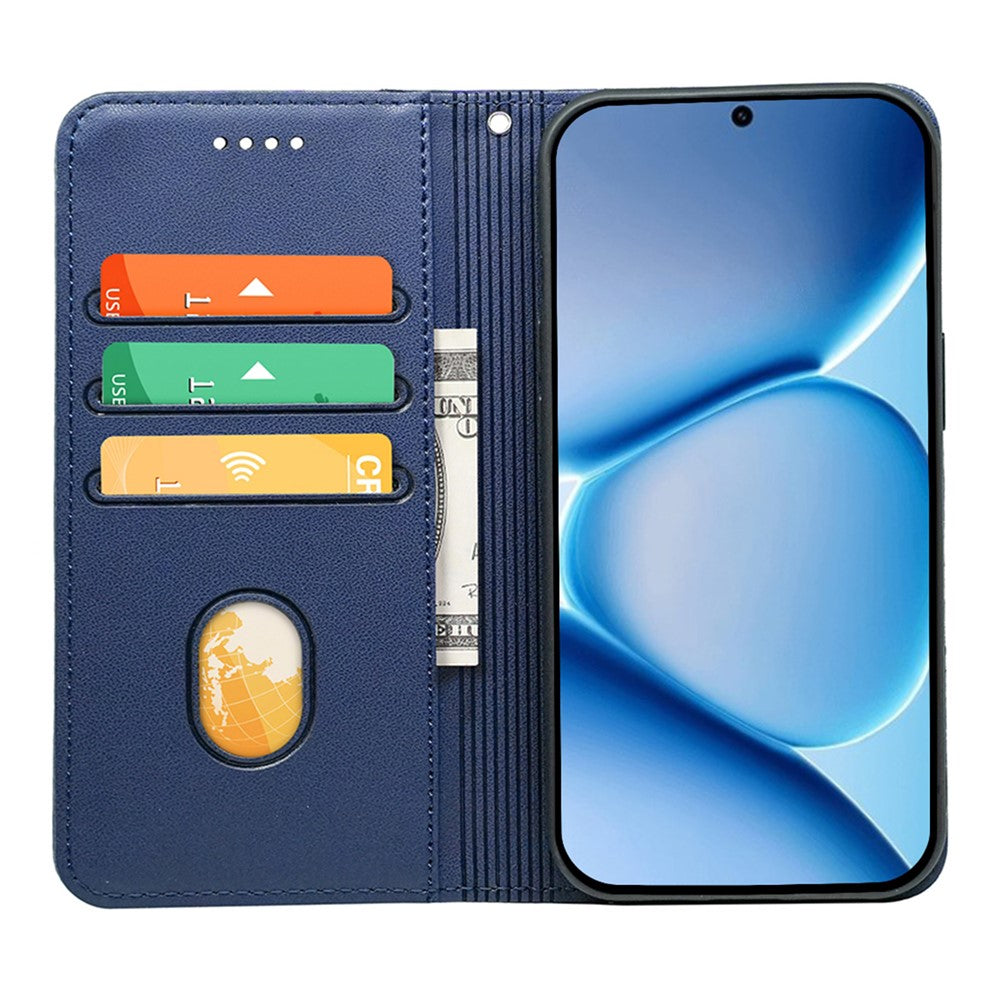 For Xiaomi Poco M8 Pro 5G / Redmi Note 15 Pro+ 5G (Global) Wallet Case Magnetic Closing PU Leather Phone Cover with Wrist Strap - Blue