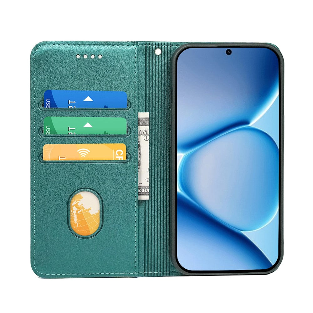 For Xiaomi Poco M8 Pro 5G / Redmi Note 15 Pro+ 5G (Global) Wallet Case Magnetic Closing PU Leather Phone Cover with Wrist Strap - Green