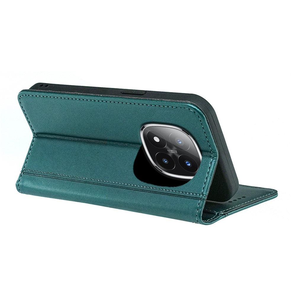 For Xiaomi Poco M8 Pro 5G / Redmi Note 15 Pro+ 5G (Global) Wallet Case Magnetic Closing PU Leather Phone Cover with Wrist Strap - Green