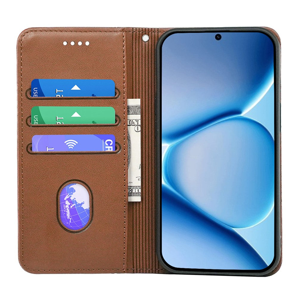 For Xiaomi Poco M8 Pro 5G / Redmi Note 15 Pro+ 5G (Global) Wallet Case Magnetic Closing PU Leather Phone Cover with Wrist Strap - Brown