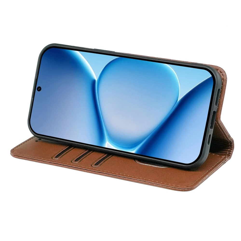 For Xiaomi Poco M8 Pro 5G / Redmi Note 15 Pro+ 5G (Global) Wallet Case Magnetic Closing PU Leather Phone Cover with Wrist Strap - Brown