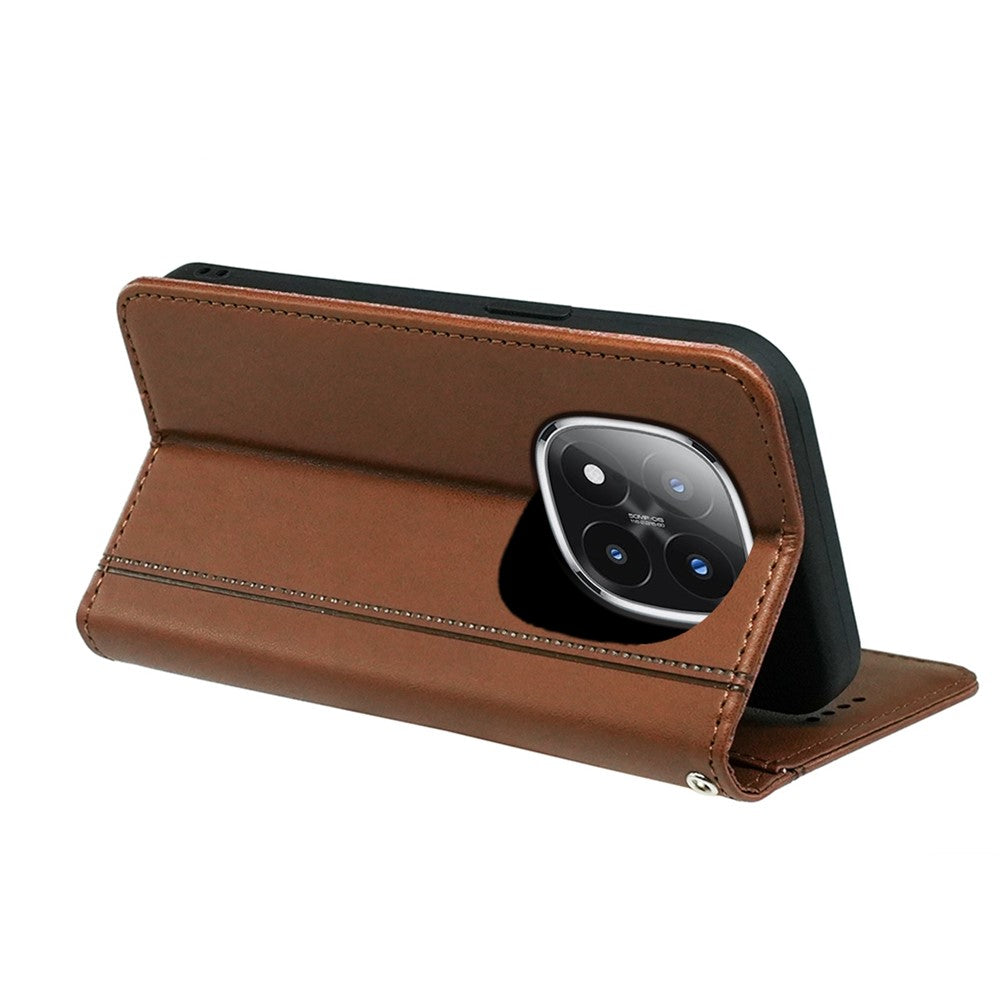 For Xiaomi Poco M8 Pro 5G / Redmi Note 15 Pro+ 5G (Global) Wallet Case Magnetic Closing PU Leather Phone Cover with Wrist Strap - Brown