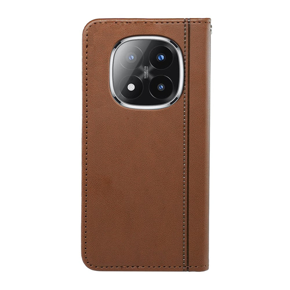 For Xiaomi Poco M8 Pro 5G / Redmi Note 15 Pro+ 5G (Global) Wallet Case Magnetic Closing PU Leather Phone Cover with Wrist Strap - Brown
