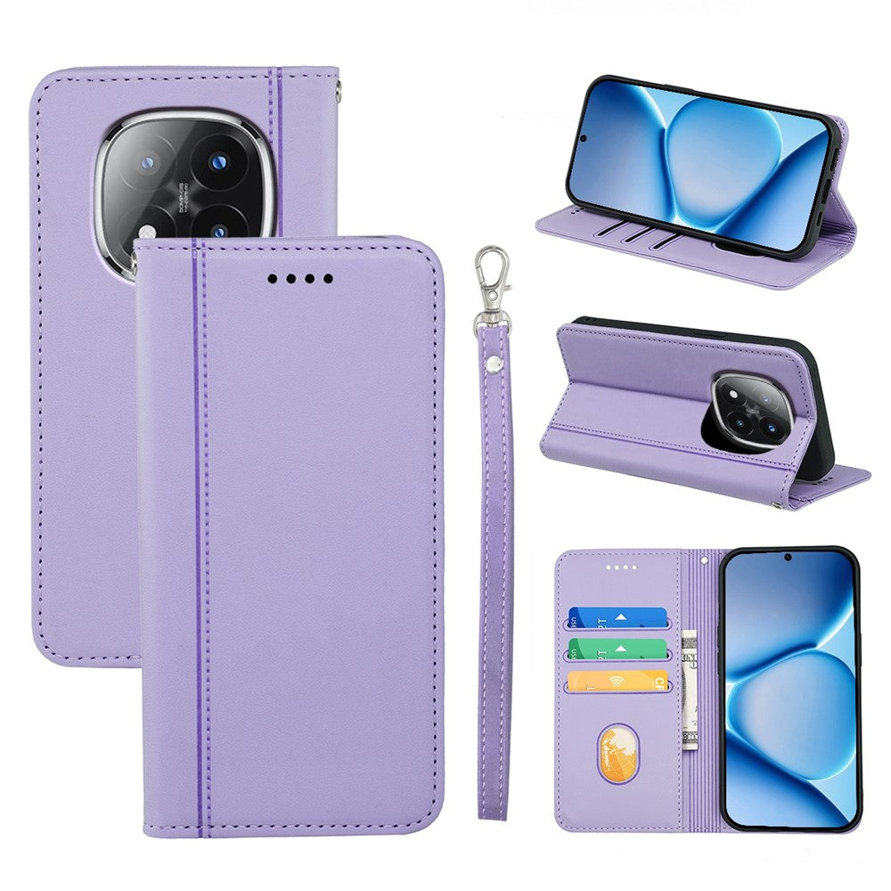 For Xiaomi Poco M8 Pro 5G / Redmi Note 15 Pro+ 5G (Global) Wallet Case Magnetic Closing PU Leather Phone Cover with Wrist Strap - Purple