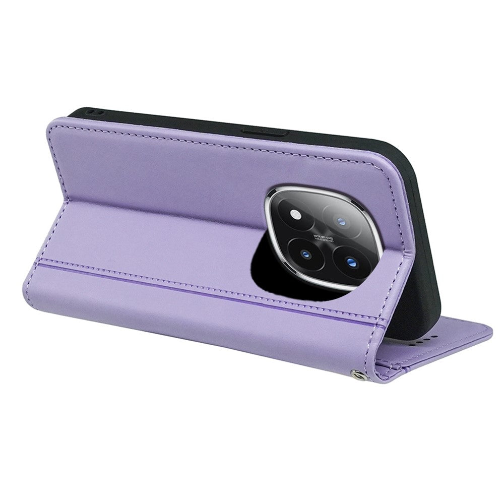 For Xiaomi Poco M8 Pro 5G / Redmi Note 15 Pro+ 5G (Global) Wallet Case Magnetic Closing PU Leather Phone Cover with Wrist Strap - Purple