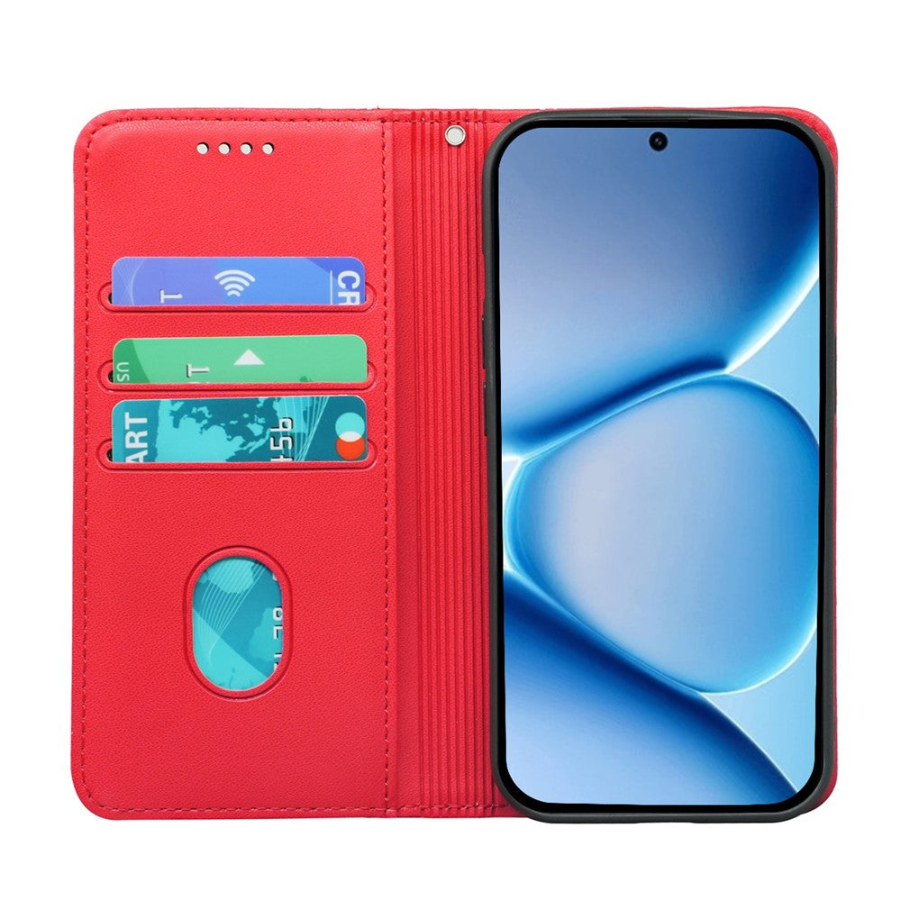 For Xiaomi Poco M8 Pro 5G / Redmi Note 15 Pro+ 5G (Global) Wallet Case Magnetic Closing PU Leather Phone Cover with Wrist Strap - Red