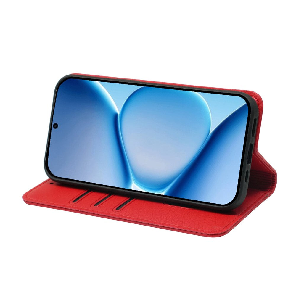 For Xiaomi Poco M8 Pro 5G / Redmi Note 15 Pro+ 5G (Global) Wallet Case Magnetic Closing PU Leather Phone Cover with Wrist Strap - Red