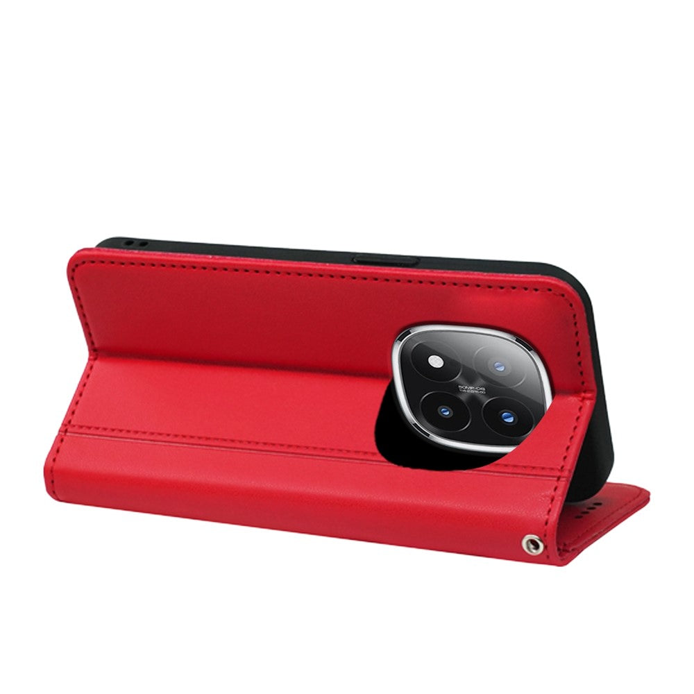 For Xiaomi Poco M8 Pro 5G / Redmi Note 15 Pro+ 5G (Global) Wallet Case Magnetic Closing PU Leather Phone Cover with Wrist Strap - Red